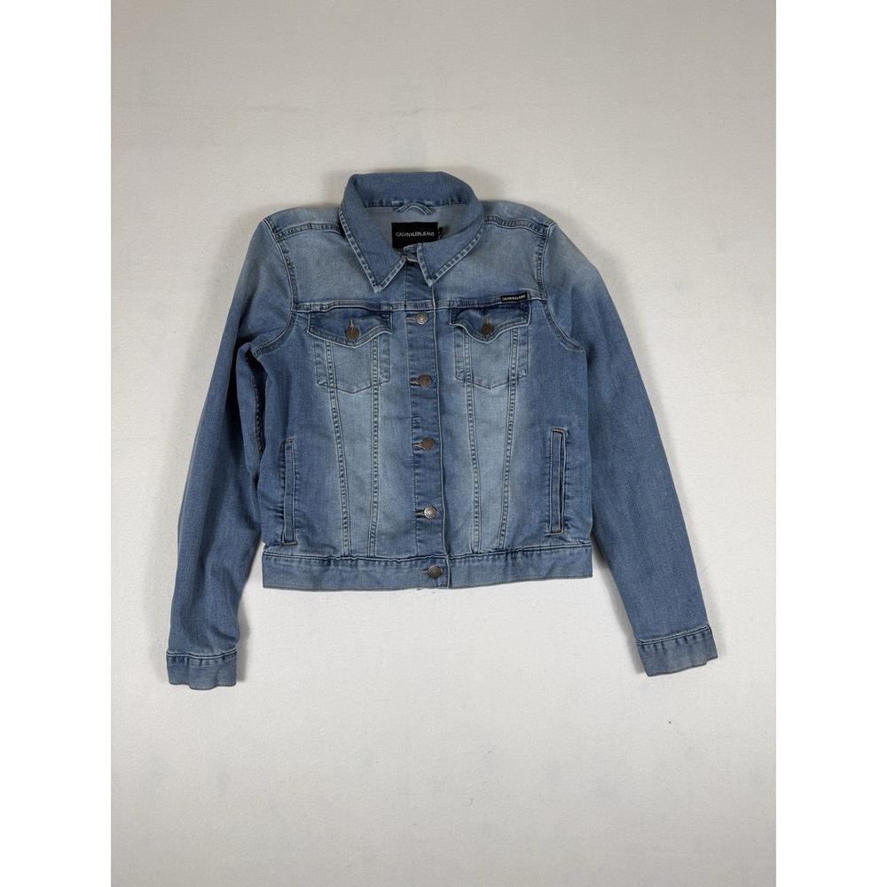 Calvin Klein Jeans Womens Medium Blue Wash Denim Trucker Jacket Cotton Stretch